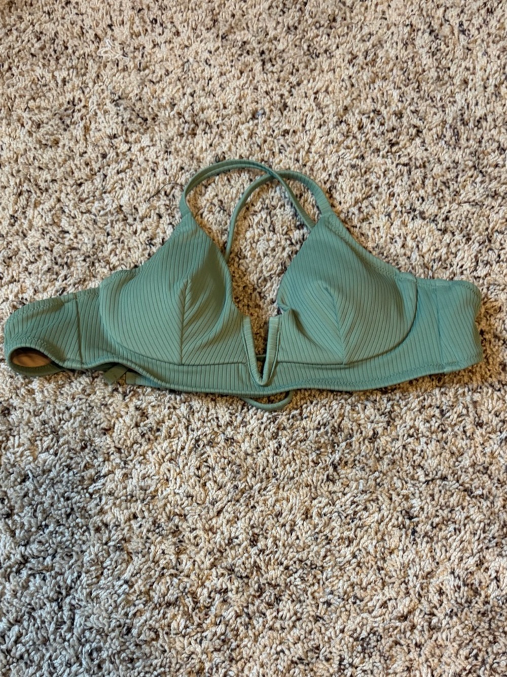 Shade & Shore Ribbed Bikini Top in Sage Green Trim